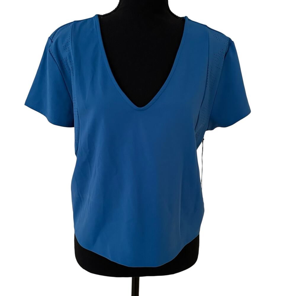 Sincerely Jules Women Active V-Neck Short Sleeves Blue Top Size L - NWT